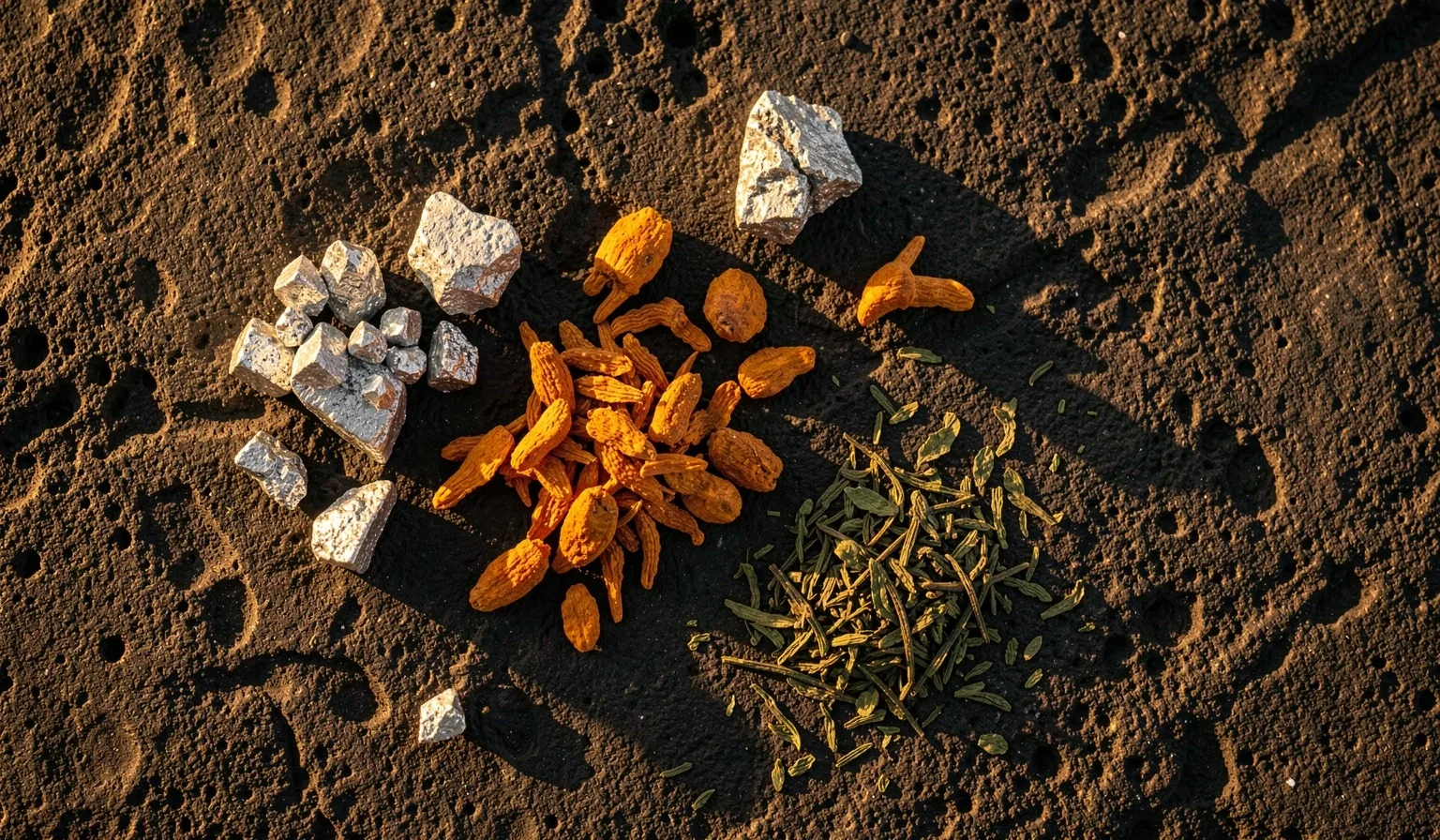 Natural wellness ingredients on a dark surface