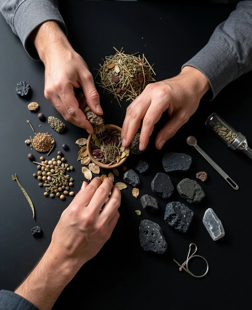 Wellness research workspace with natural ingredients