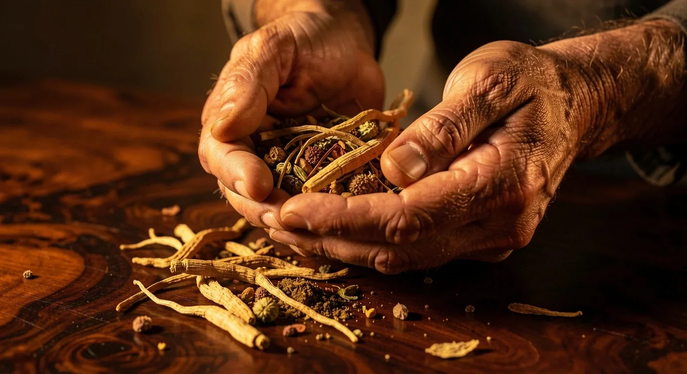 Hands holding dried botanical herbs