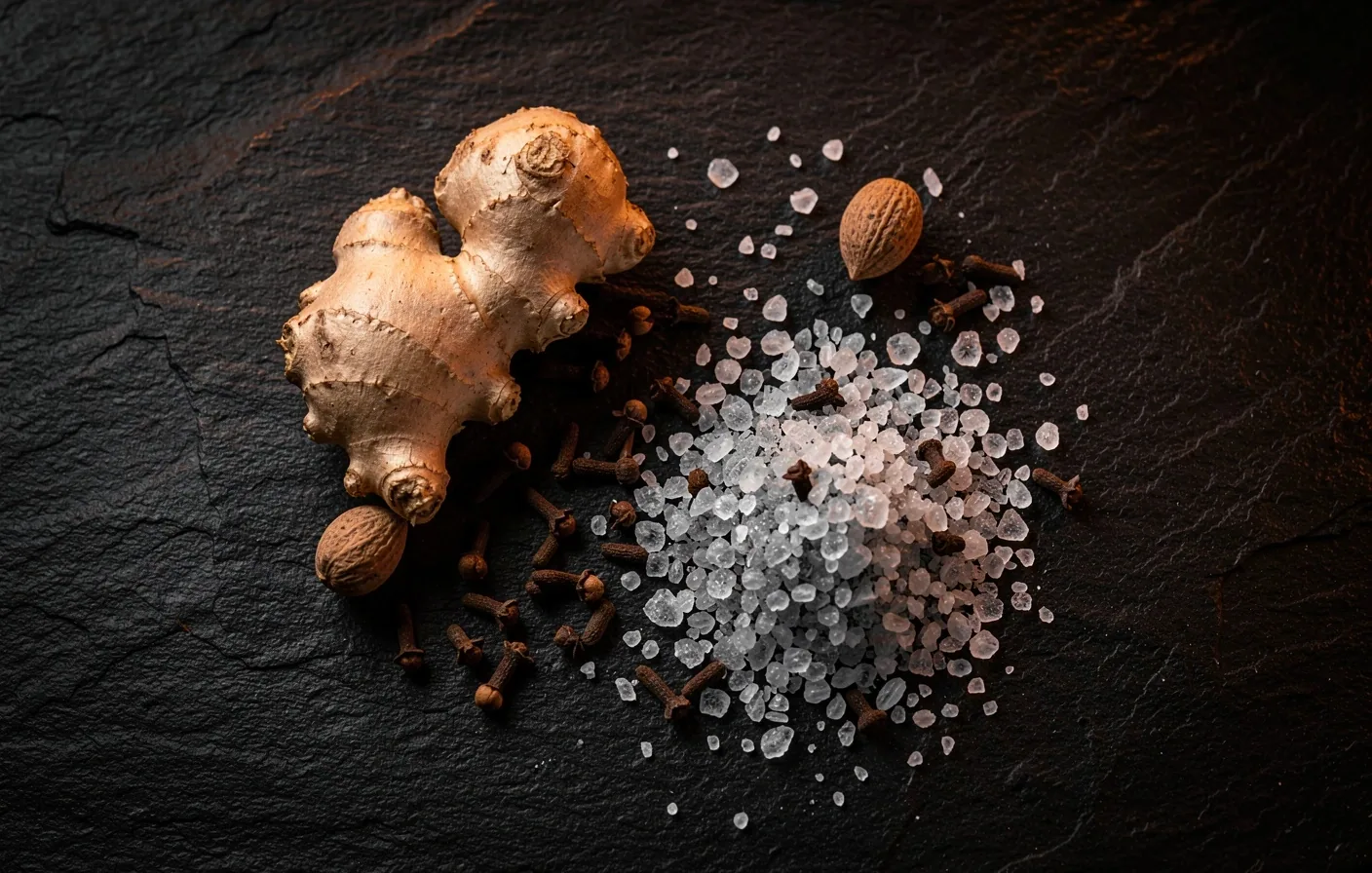 Natural wellness ingredients photographed in low light